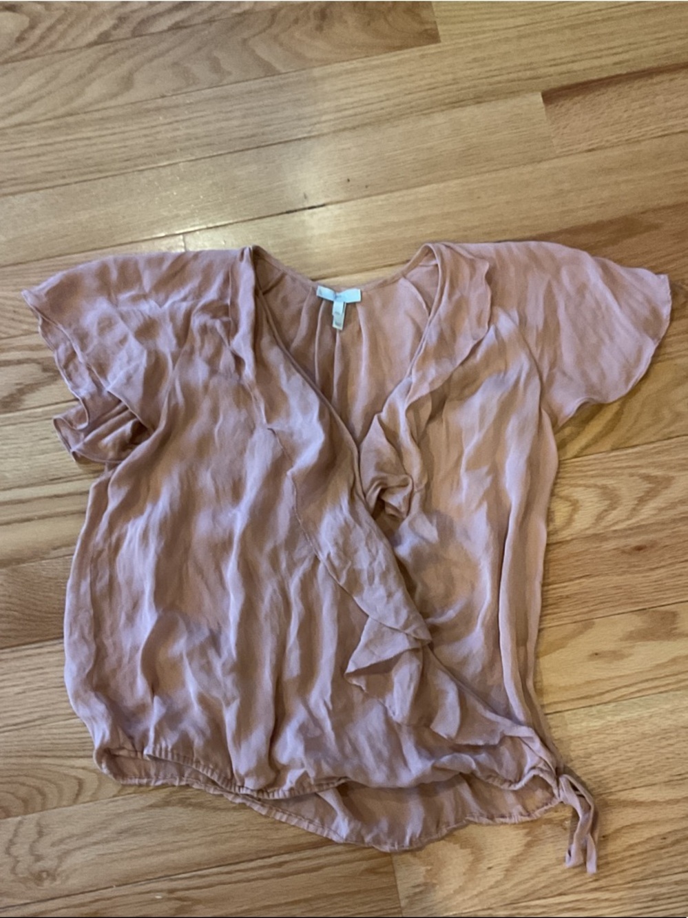 Joie Women's Dusty Rose Ruffle Wrap Top - Elegant Tie-Side Blouse XS silk - Picture 2 of 11